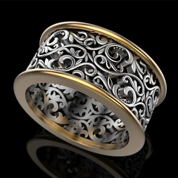 "Beautiful Carved Dainty Double Layer Wide Vintage Ring for Women/Man, PD732 - Picture 6 of 6